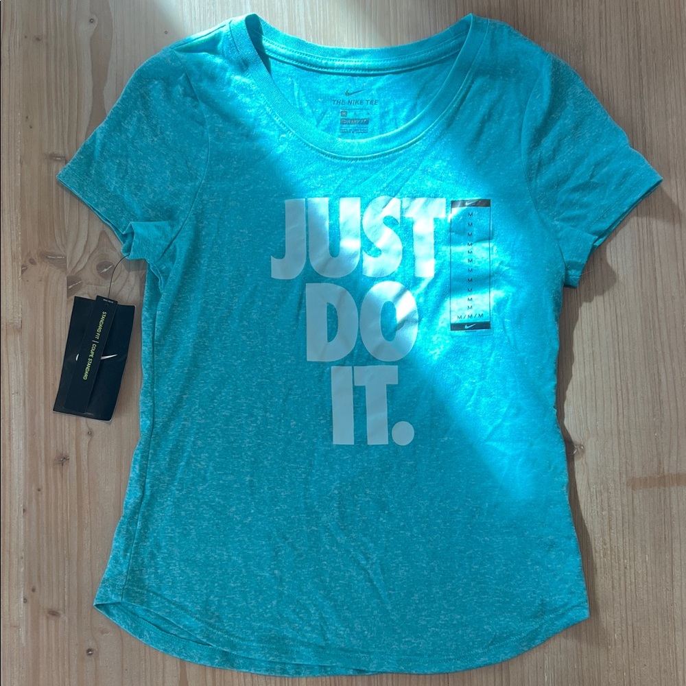 Nike Heather Teal Blue Turquoise Green Just Do It T-Shirt Athletic Dri-fit